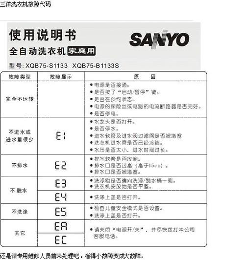 sanyo洗衣机e9故障码