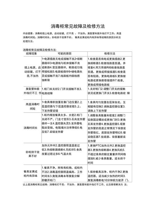 消毒柜有什么故障